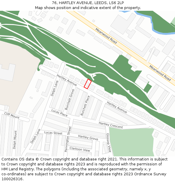 76, HARTLEY AVENUE, LEEDS, LS6 2LP: Location map and indicative extent of plot