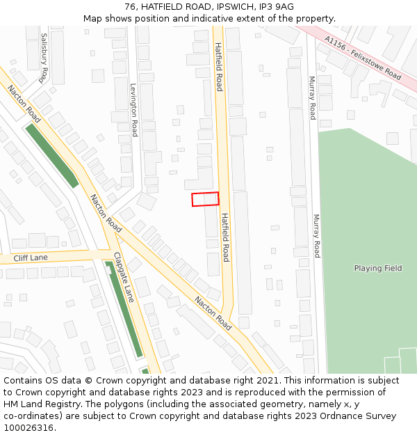 76, HATFIELD ROAD, IPSWICH, IP3 9AG: Location map and indicative extent of plot