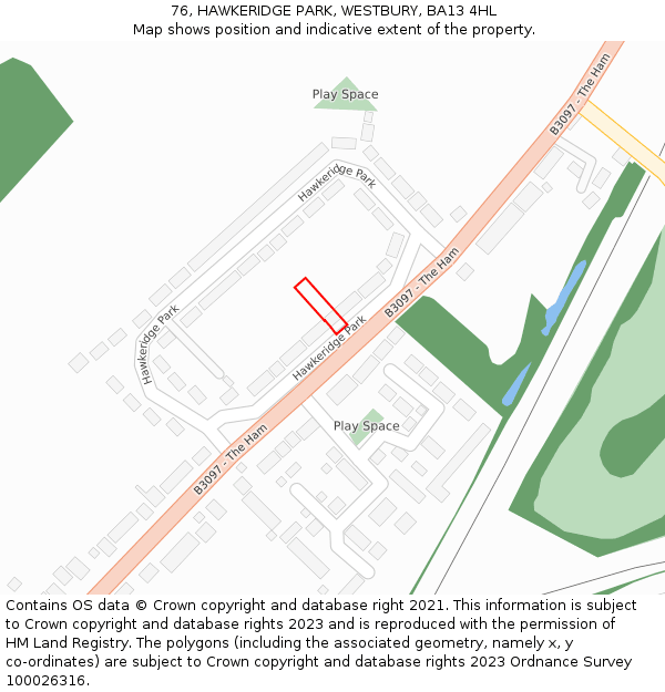 76, HAWKERIDGE PARK, WESTBURY, BA13 4HL: Location map and indicative extent of plot