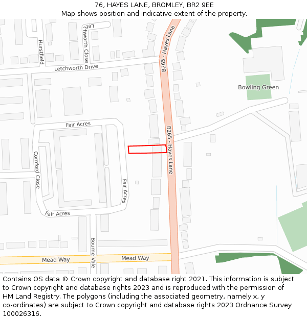 76, HAYES LANE, BROMLEY, BR2 9EE: Location map and indicative extent of plot