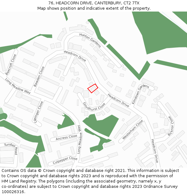 76, HEADCORN DRIVE, CANTERBURY, CT2 7TX: Location map and indicative extent of plot