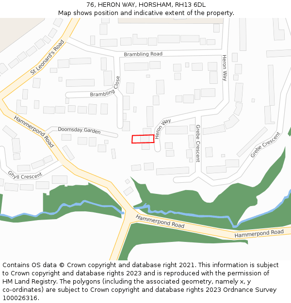 76, HERON WAY, HORSHAM, RH13 6DL: Location map and indicative extent of plot