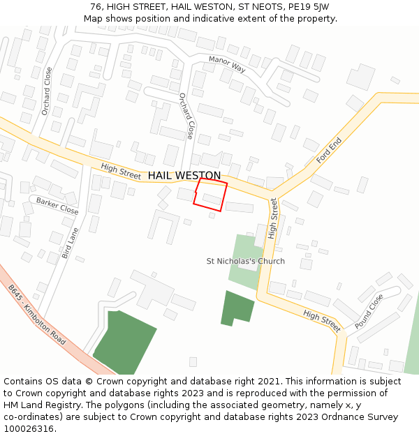 76, HIGH STREET, HAIL WESTON, ST NEOTS, PE19 5JW: Location map and indicative extent of plot