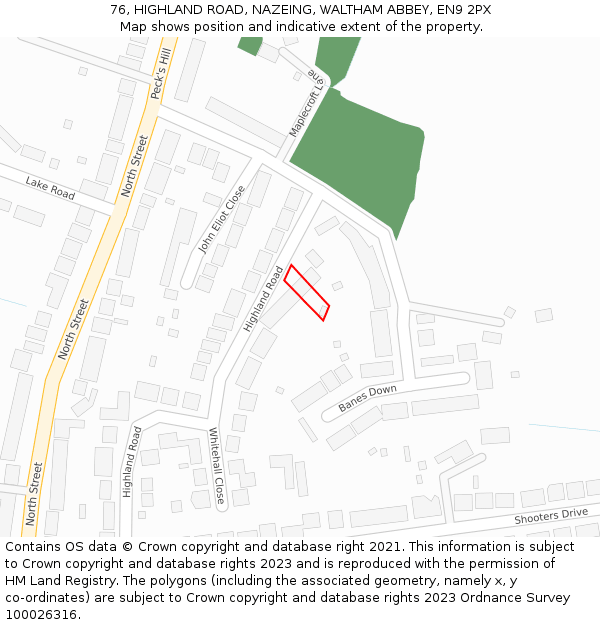 76, HIGHLAND ROAD, NAZEING, WALTHAM ABBEY, EN9 2PX: Location map and indicative extent of plot