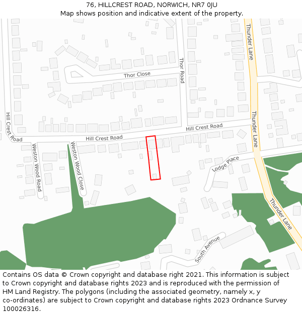 76, HILLCREST ROAD, NORWICH, NR7 0JU: Location map and indicative extent of plot
