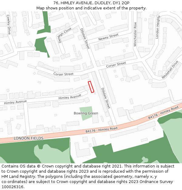 76, HIMLEY AVENUE, DUDLEY, DY1 2QP: Location map and indicative extent of plot