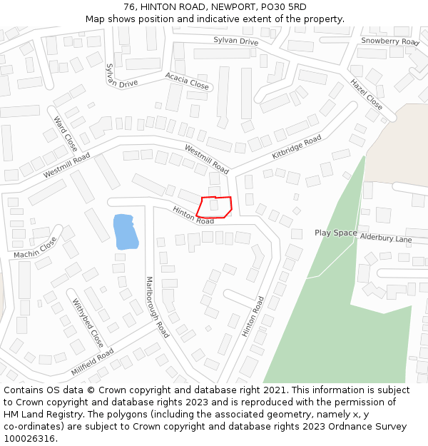 76, HINTON ROAD, NEWPORT, PO30 5RD: Location map and indicative extent of plot