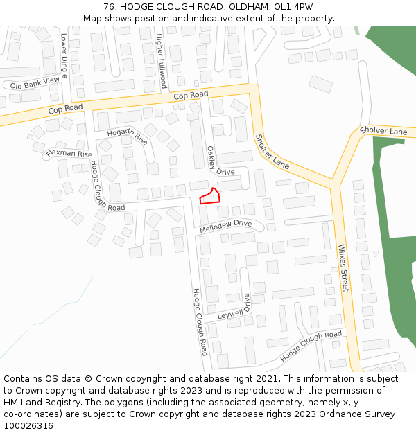 76, HODGE CLOUGH ROAD, OLDHAM, OL1 4PW: Location map and indicative extent of plot