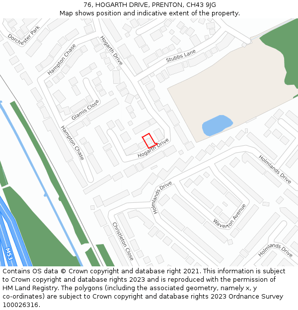 76, HOGARTH DRIVE, PRENTON, CH43 9JG: Location map and indicative extent of plot