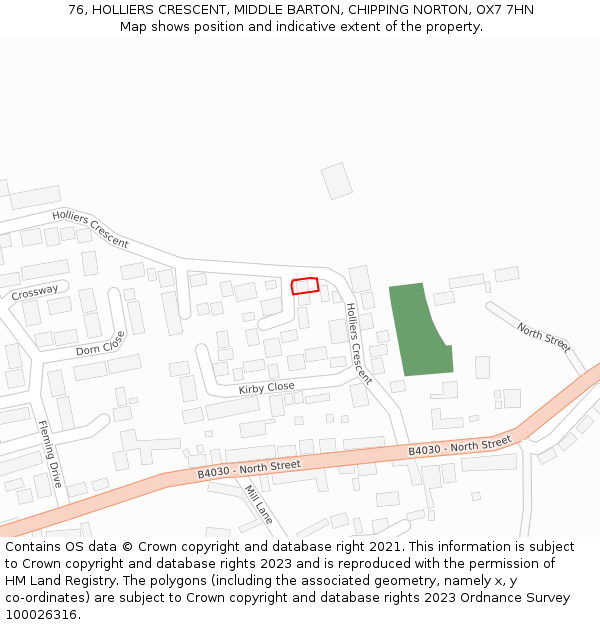 76, HOLLIERS CRESCENT, MIDDLE BARTON, CHIPPING NORTON, OX7 7HN: Location map and indicative extent of plot