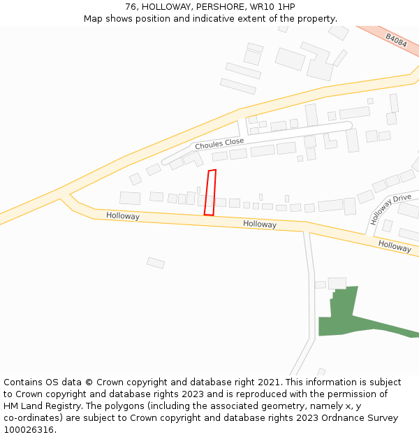 76, HOLLOWAY, PERSHORE, WR10 1HP: Location map and indicative extent of plot