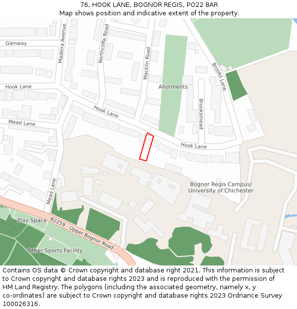 76, HOOK LANE, BOGNOR REGIS, PO22 8AR: Location map and indicative extent of plot