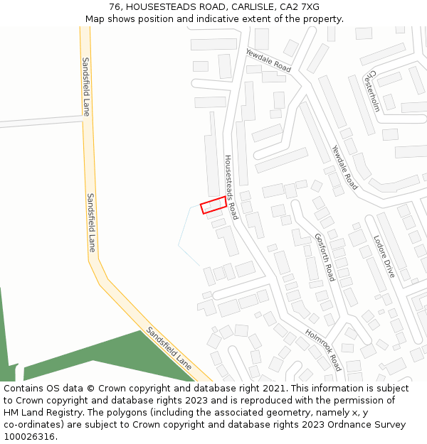 76, HOUSESTEADS ROAD, CARLISLE, CA2 7XG: Location map and indicative extent of plot