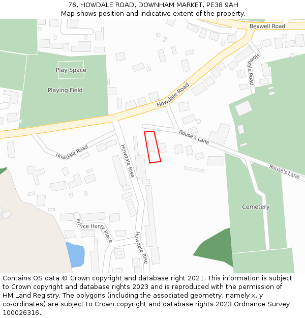 76, HOWDALE ROAD, DOWNHAM MARKET, PE38 9AH: Location map and indicative extent of plot
