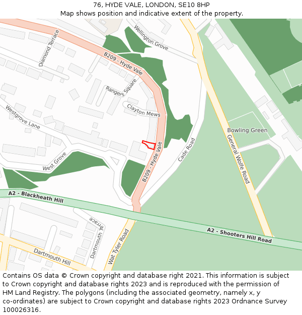 76, HYDE VALE, LONDON, SE10 8HP: Location map and indicative extent of plot