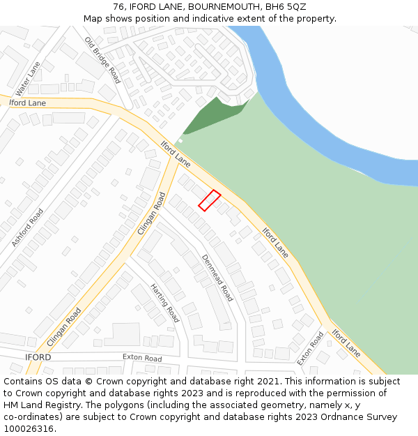 76, IFORD LANE, BOURNEMOUTH, BH6 5QZ: Location map and indicative extent of plot
