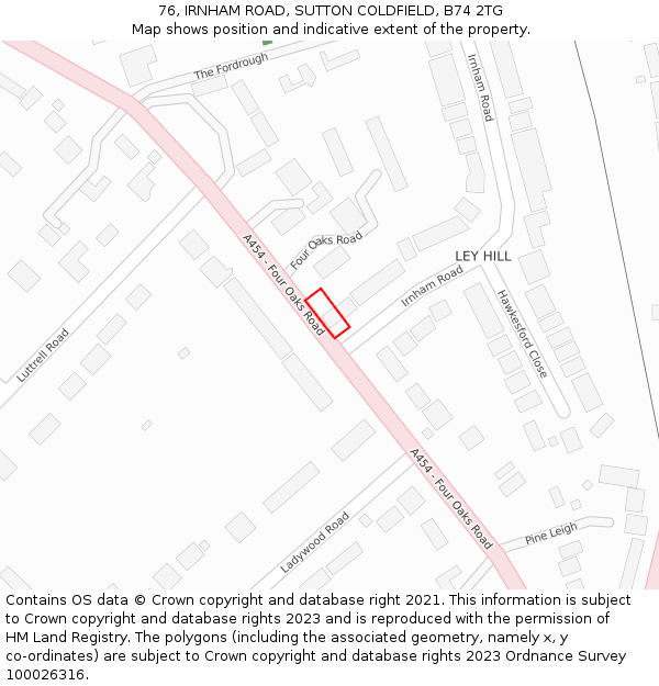 76, IRNHAM ROAD, SUTTON COLDFIELD, B74 2TG: Location map and indicative extent of plot