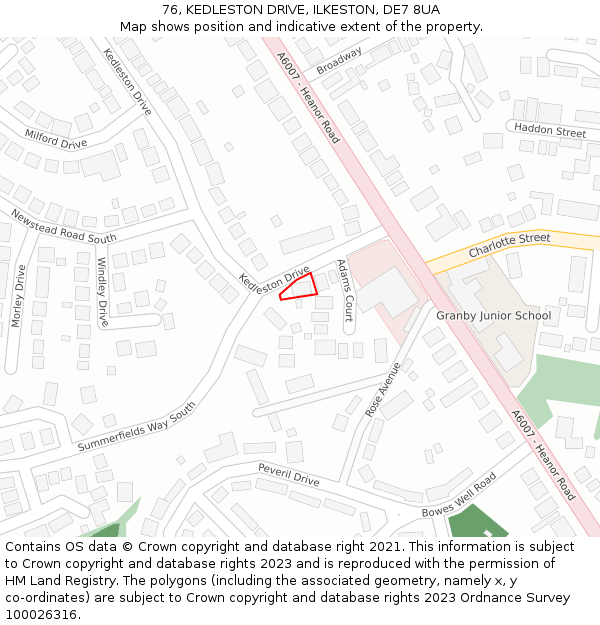 76, KEDLESTON DRIVE, ILKESTON, DE7 8UA: Location map and indicative extent of plot