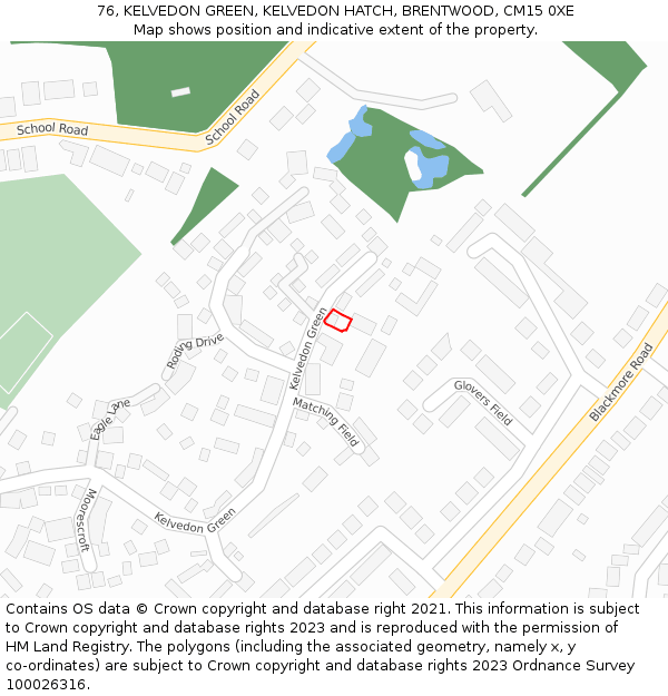 76, KELVEDON GREEN, KELVEDON HATCH, BRENTWOOD, CM15 0XE: Location map and indicative extent of plot