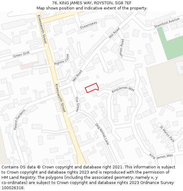 76, KING JAMES WAY, ROYSTON, SG8 7EF: Location map and indicative extent of plot