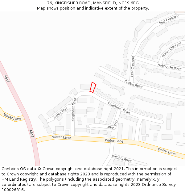 76, KINGFISHER ROAD, MANSFIELD, NG19 6EG: Location map and indicative extent of plot