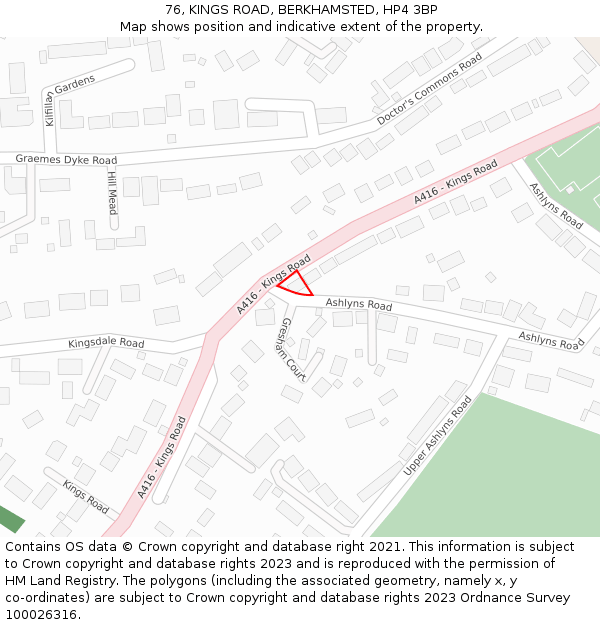 76, KINGS ROAD, BERKHAMSTED, HP4 3BP: Location map and indicative extent of plot