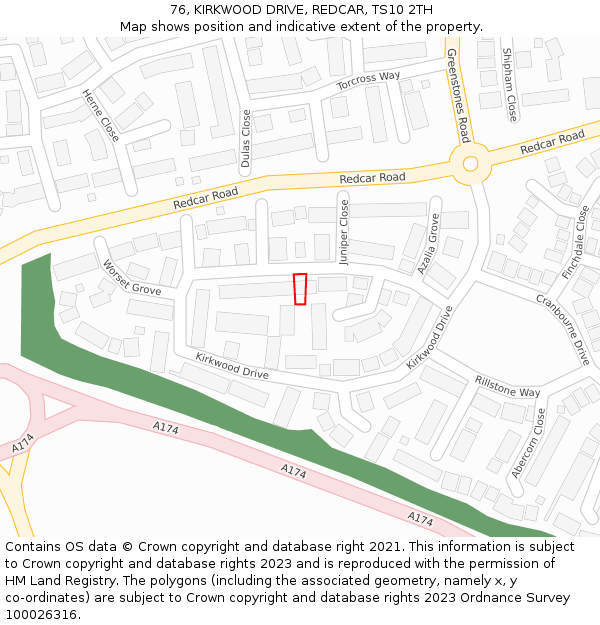 76, KIRKWOOD DRIVE, REDCAR, TS10 2TH: Location map and indicative extent of plot