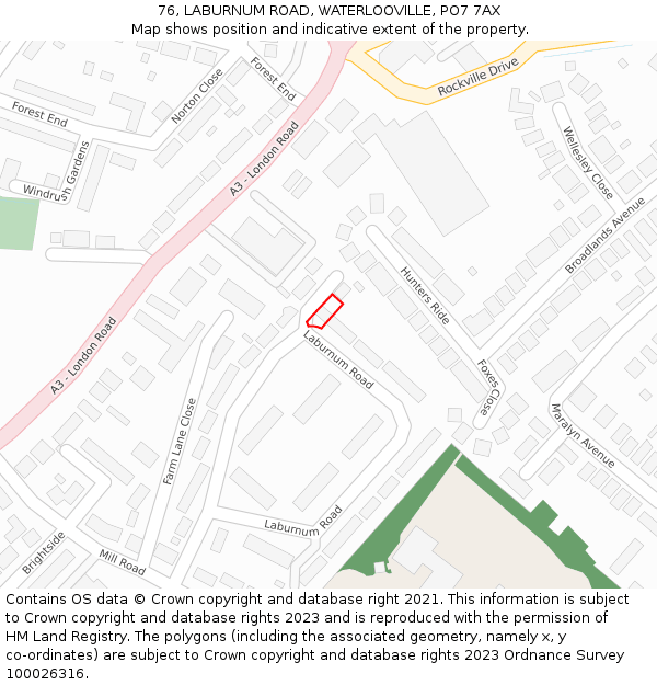 76, LABURNUM ROAD, WATERLOOVILLE, PO7 7AX: Location map and indicative extent of plot