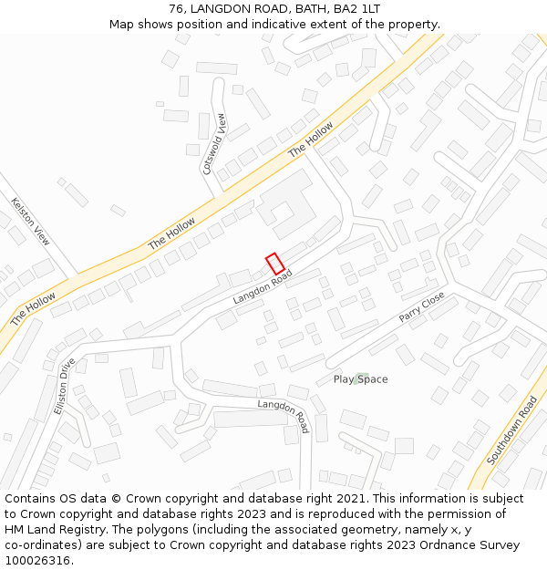76, LANGDON ROAD, BATH, BA2 1LT: Location map and indicative extent of plot