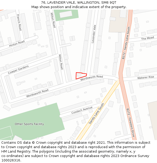76, LAVENDER VALE, WALLINGTON, SM6 9QT: Location map and indicative extent of plot