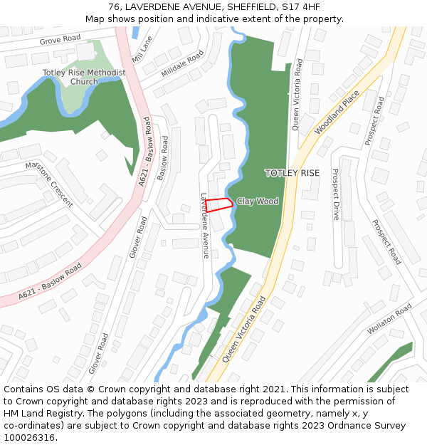 76, LAVERDENE AVENUE, SHEFFIELD, S17 4HF: Location map and indicative extent of plot
