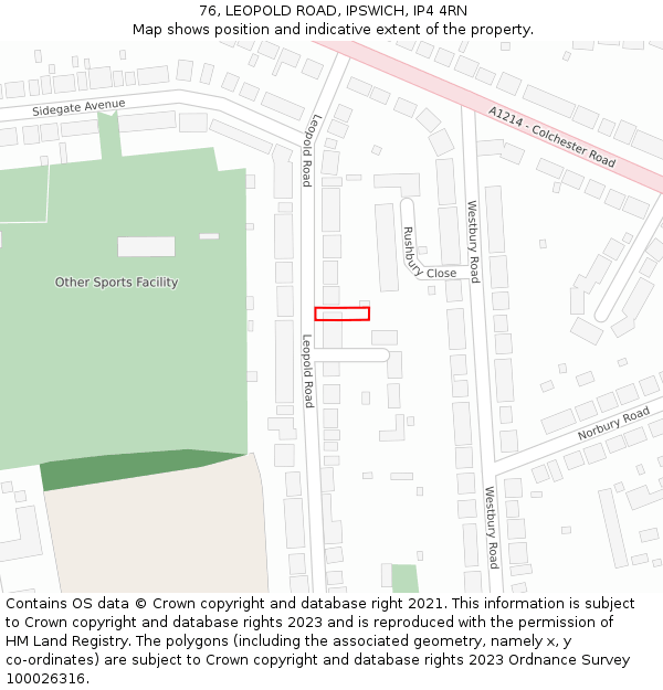 76, LEOPOLD ROAD, IPSWICH, IP4 4RN: Location map and indicative extent of plot
