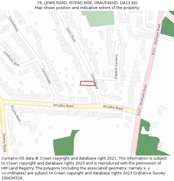 76, LEWIS ROAD, ISTEAD RISE, GRAVESEND, DA13 9JG: Location map and indicative extent of plot