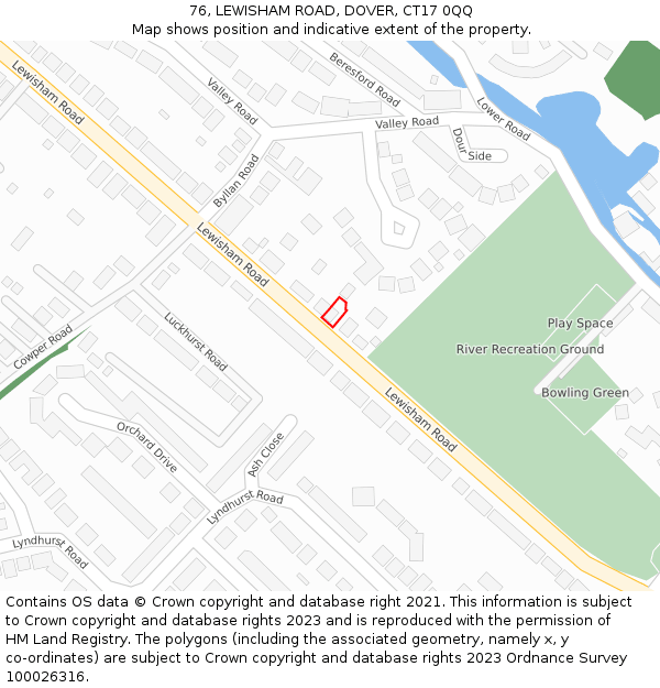 76, LEWISHAM ROAD, DOVER, CT17 0QQ: Location map and indicative extent of plot