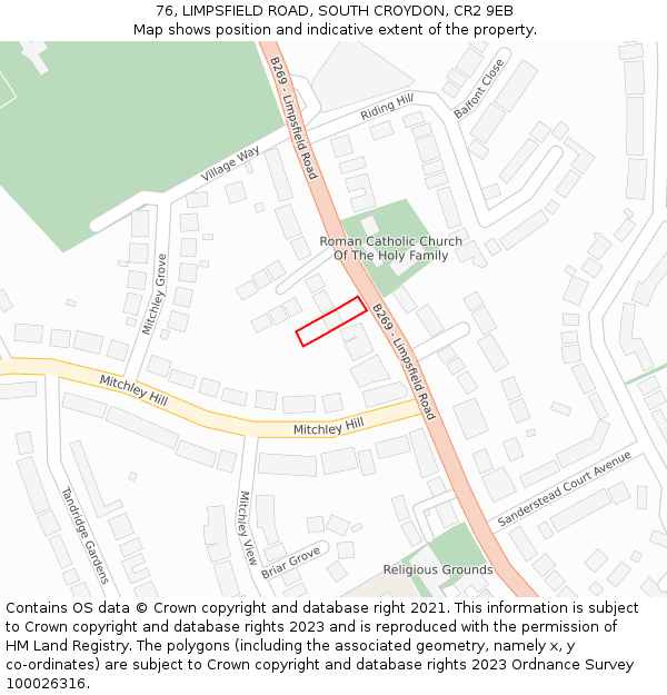 76, LIMPSFIELD ROAD, SOUTH CROYDON, CR2 9EB: Location map and indicative extent of plot