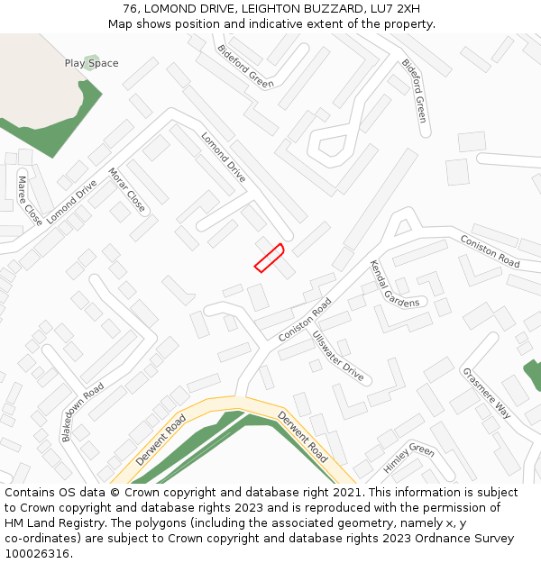 76, LOMOND DRIVE, LEIGHTON BUZZARD, LU7 2XH: Location map and indicative extent of plot