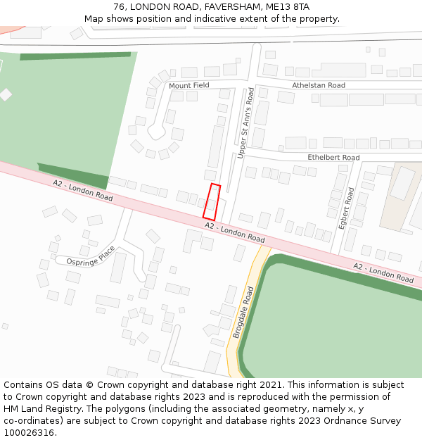 76, LONDON ROAD, FAVERSHAM, ME13 8TA: Location map and indicative extent of plot