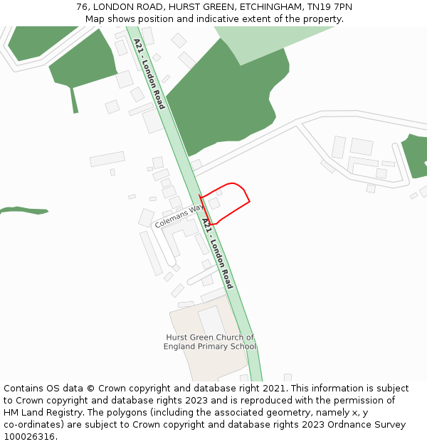 76, LONDON ROAD, HURST GREEN, ETCHINGHAM, TN19 7PN: Location map and indicative extent of plot