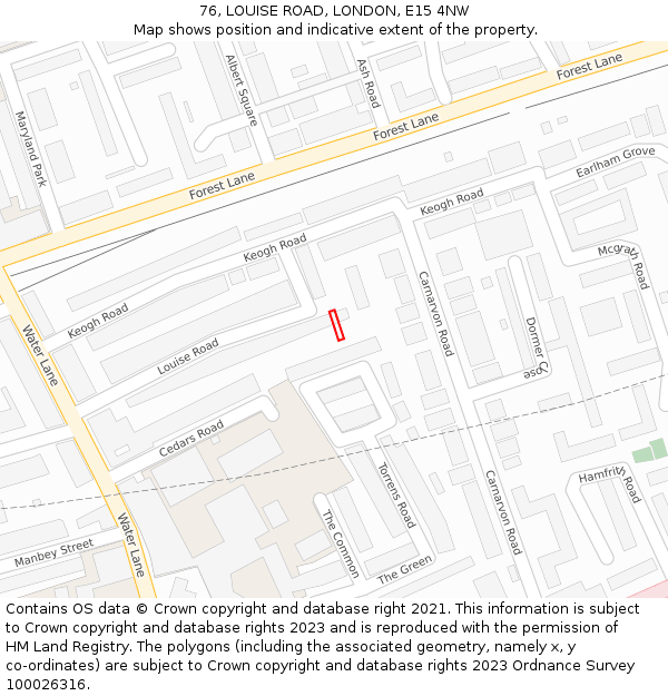 76, LOUISE ROAD, LONDON, E15 4NW: Location map and indicative extent of plot