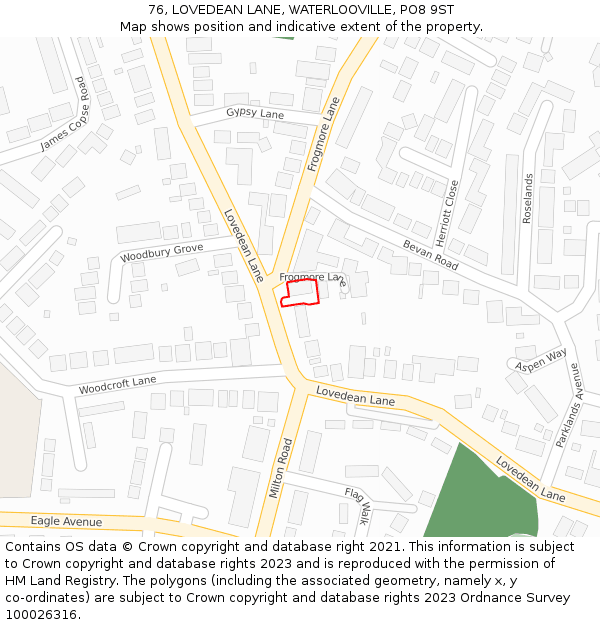 76, LOVEDEAN LANE, WATERLOOVILLE, PO8 9ST: Location map and indicative extent of plot