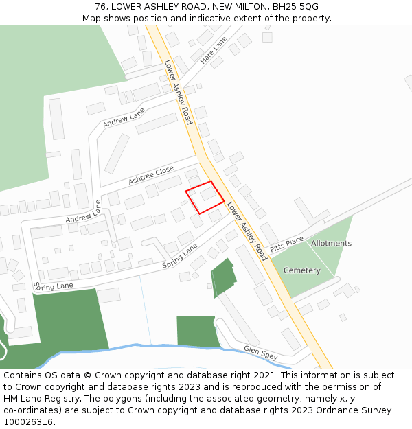 76, LOWER ASHLEY ROAD, NEW MILTON, BH25 5QG: Location map and indicative extent of plot