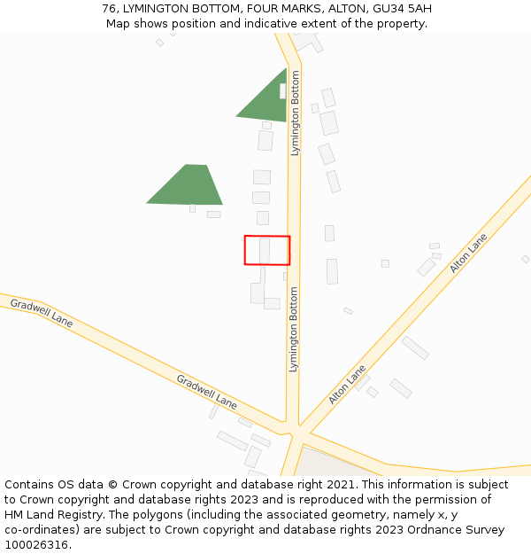 76, LYMINGTON BOTTOM, FOUR MARKS, ALTON, GU34 5AH: Location map and indicative extent of plot