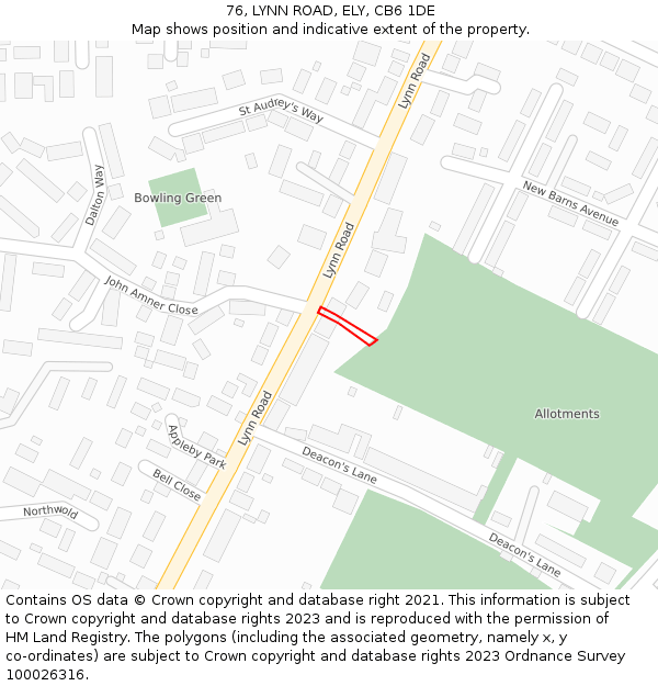 76, LYNN ROAD, ELY, CB6 1DE: Location map and indicative extent of plot