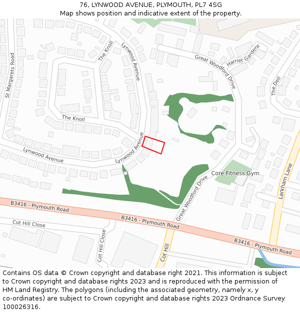 76, LYNWOOD AVENUE, PLYMOUTH, PL7 4SG: Location map and indicative extent of plot