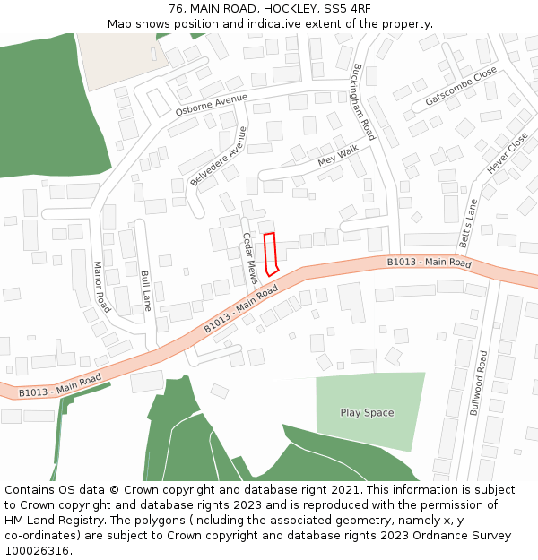76, MAIN ROAD, HOCKLEY, SS5 4RF: Location map and indicative extent of plot