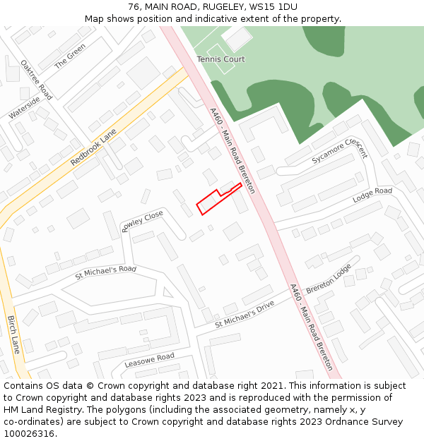 76, MAIN ROAD, RUGELEY, WS15 1DU: Location map and indicative extent of plot