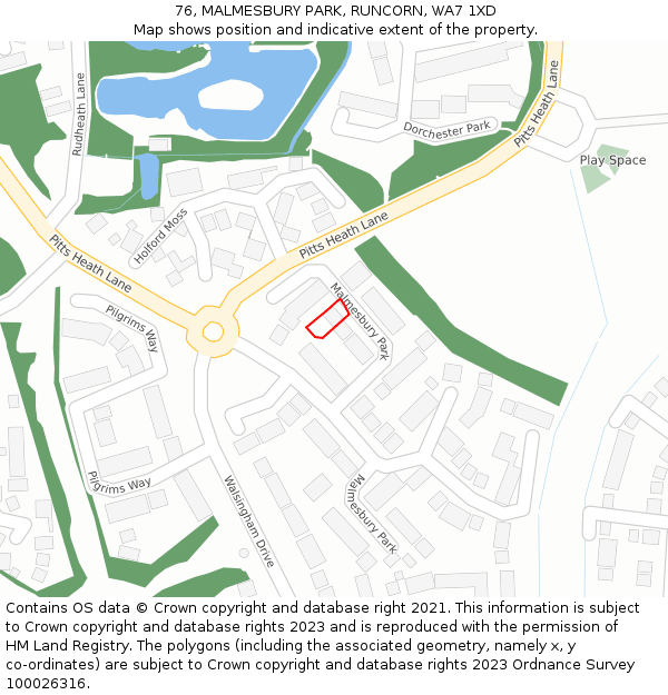76, MALMESBURY PARK, RUNCORN, WA7 1XD: Location map and indicative extent of plot