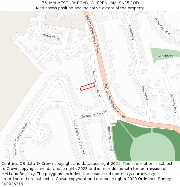 76, MALMESBURY ROAD, CHIPPENHAM, SN15 1QD: Location map and indicative extent of plot