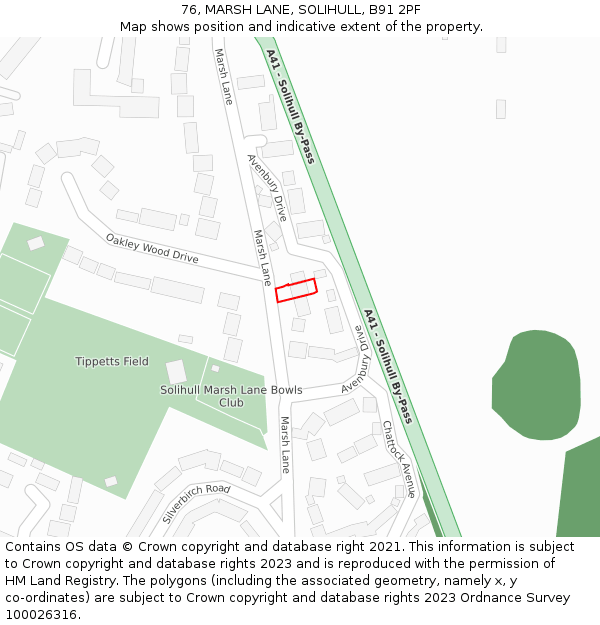 76, MARSH LANE, SOLIHULL, B91 2PF: Location map and indicative extent of plot