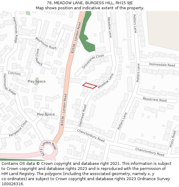 76, MEADOW LANE, BURGESS HILL, RH15 9JE: Location map and indicative extent of plot